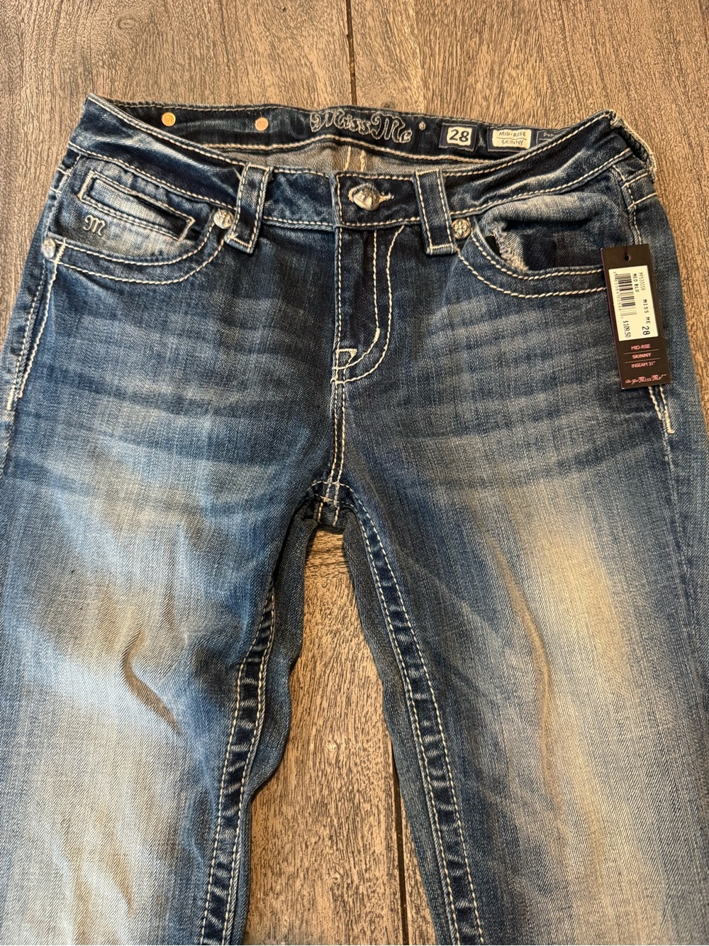 Miss Me Denim Jeans with Embroidered Pocket Detail - Blue - Picture 4 of 8